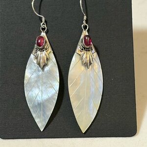 Silver and Red Leaf Earrings